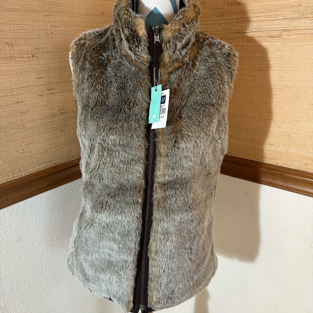 GAP Dark Brown Vest with Faux Fur Trim - Picture 6 of 7